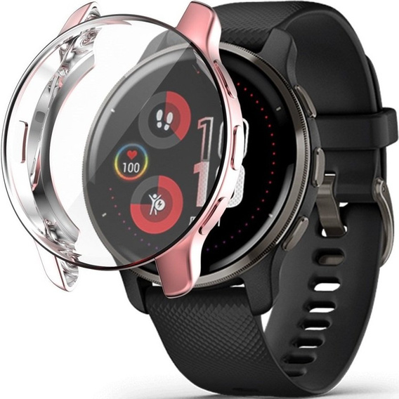 2w1 Etui z Osłoną Silikonową na ekran do Garmin Venu 2 Plus, Różowe