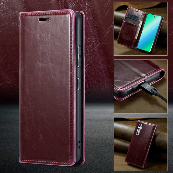 Etui z klapką do Samsung Galaxy A54, ERBORD Waxy Wallet, czerwone