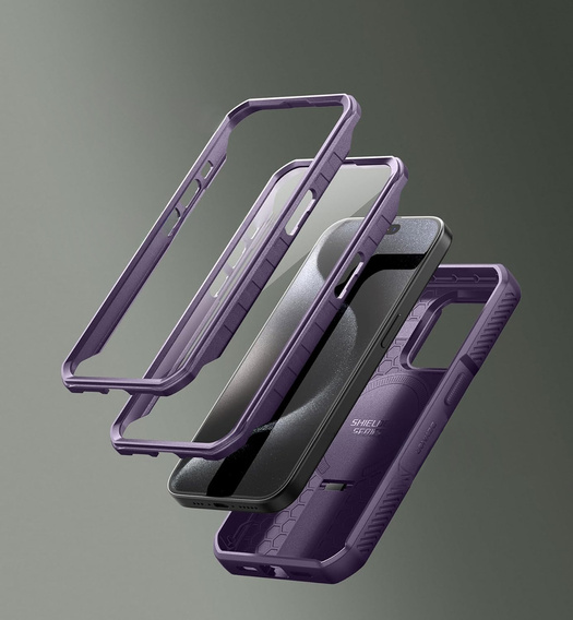 Etui Dexnor do iPhone 15 Pro – magnetyczne, z przesuwaną osłoną aparatu - fioletowe