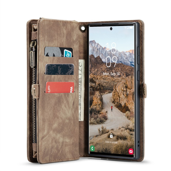 Etui CASEME do Samsung Galaxy S25 Ultra, Retro Leather Wallet, z paskiem, brązowe