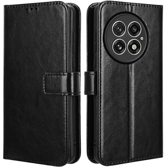 Etui z klapką do OnePlus 13, Crazy Horse Wallet, czarne