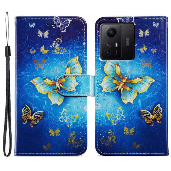 Etui z klapką do Xiaomi Redmi Note 12S, Wallet, Butterflies niebieskie