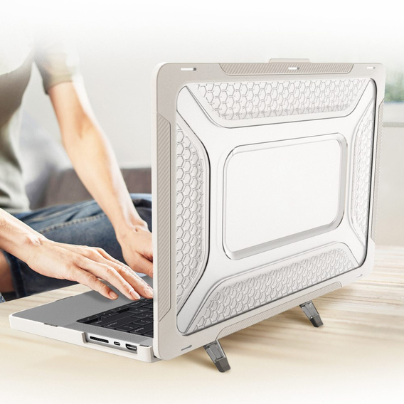 Etui Pancerne Kickstand do Macbook Pro 14 2021 A2442 2022/2023/2024/2025, Beżowe