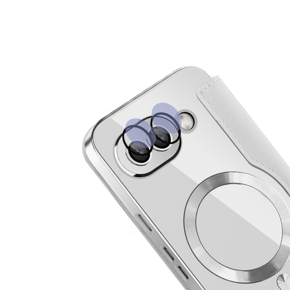 Etui z klapką do Google Pixel 9A, RFID Wallet MagSafe z ochroną aparatu, srebrne