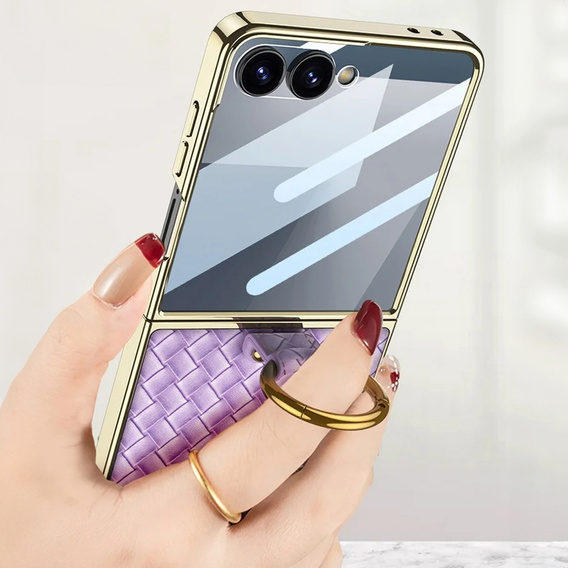 Etui skórzane z ringiem do Samsung Galaxy Z Flip 7 - fioletowe