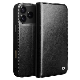 Etui ze skóry z klapką do iPhone 17 Pro Max, QIALINO Genuine Cow Leather – czarne