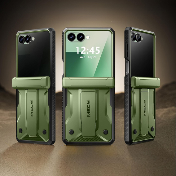Etui do Samsung Galaxy Z Flip 7, Tongate MECH z klipsem, zielone