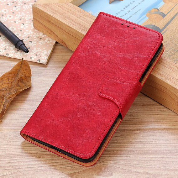 Etui z klapką do Samsung Galaxy S25 Edge, skórzane, czerwone