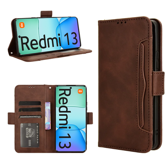 Etui z klapką do Xiaomi Redmi 13, Card Slot, brązowe