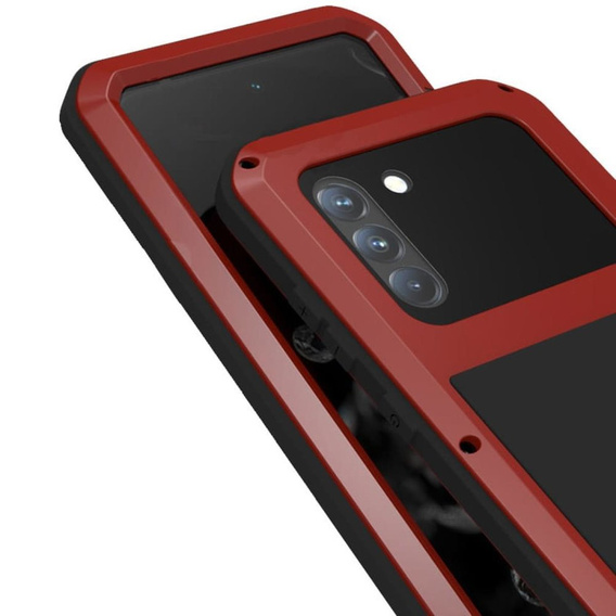 Etui Love Mei do Samsung Galaxy S21 FE, pancerne ze szkłem, czerwone