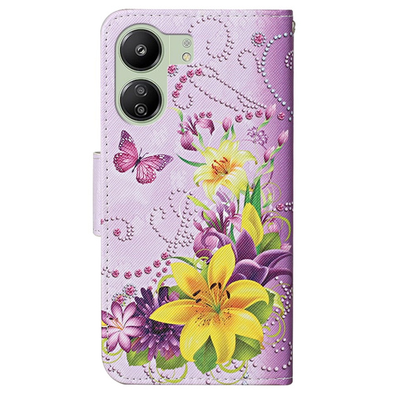 Etui z klapką do Xiaomi Redmi 13C / Poco C65, Wallet, Butterfly & Flowers fioletowe