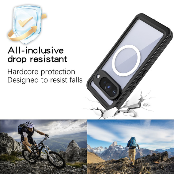 Etui Wodoodporne IP68 do Google Pixel 10, Redpepper, do MagSafe, przezroczyste z czarną ramką