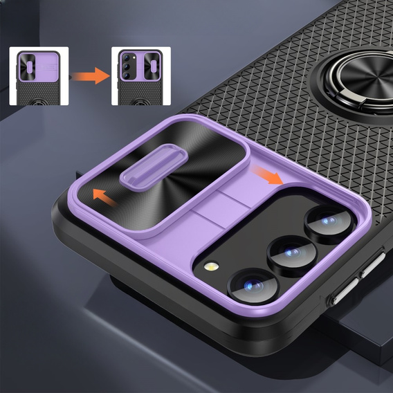 Etui do Samsung Galaxy S23, Camera Slide Ring, czarne / fioletowe
