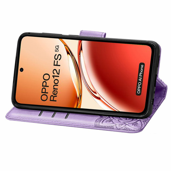 Etui z klapką do Oppo Reno 12FS / 12F, Butterfly, fioletowe