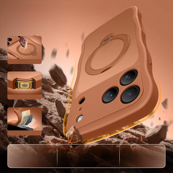 Etui do iPhone 17 Pro, Spin MagSafe Stand Wave Edge, Cosmic Orange