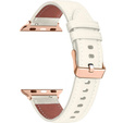 Skórzany Pasek z Klamrą Rose Gold do Apple Watch 1/2/3/4/5/6/7/8/9/10/11/SE 38/40/41/42mm – Biały