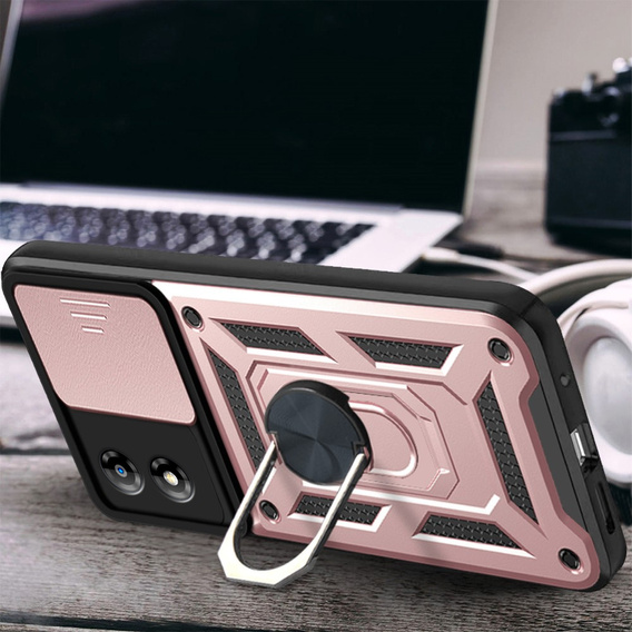 Etui pancerne do Motorola Moto E13, CamShield Slide, różowe rose gold