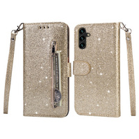 Etui z klapką do Samsung Galaxy A35 5G, Wallet Zipper Pocket Glittery, złote