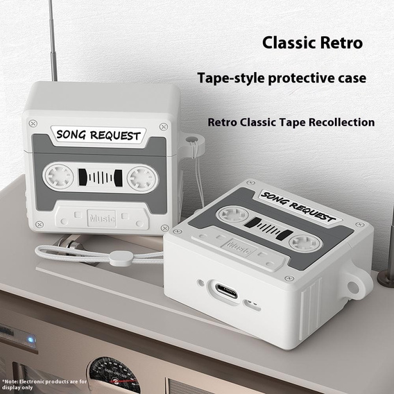 Etui silikonowe na Apple Airpods Pro 3, Kaseta Retro, szare
