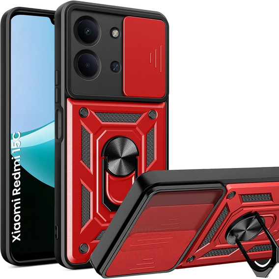 Etui pancerne do Xiaomi Redmi 15C 4G/LTE, CamShield Slide, czerwone