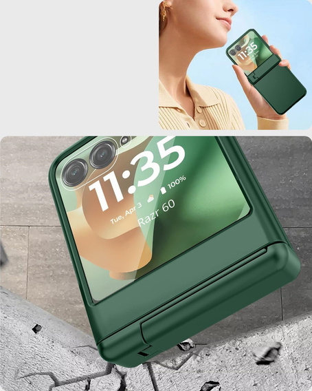 Etui do Motorola Razr 60 Ultra, PC Case, ze szkłem i podstawką, zielone