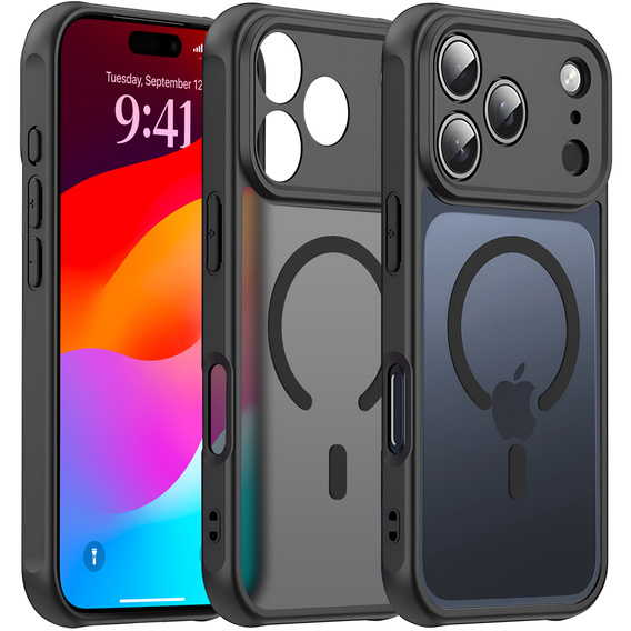 Etui do iPhone 17 Pro, do MagSafe, matowe z ochroną aparatów, czarne