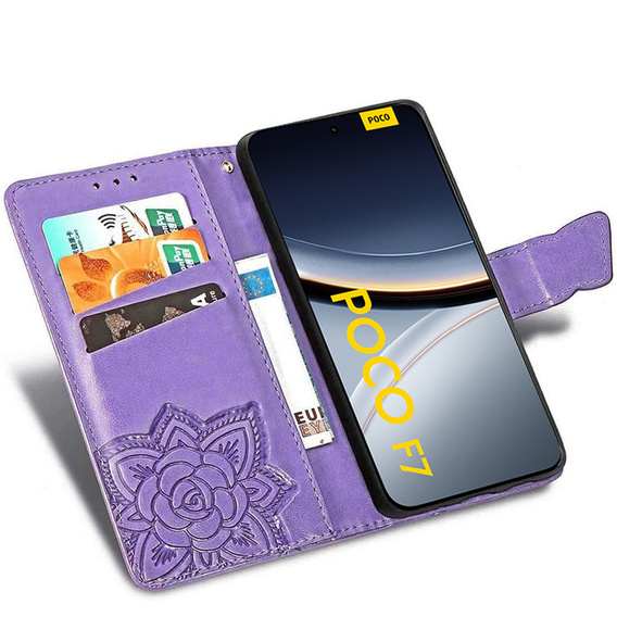 Etui z klapką do Xiaomi Poco F7, Butterfly, fioletowe