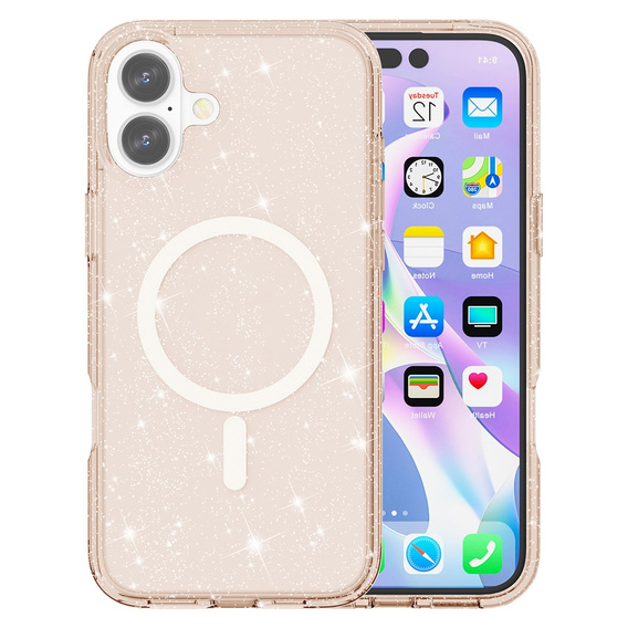 Etui do iPhone 17, do MagSafe, brokatowe, półprzezroczyste złote