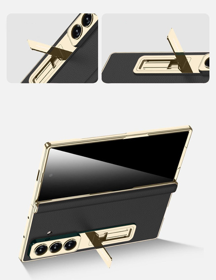 Etui GKK do Samsung Galaxy Z Fold7 5G ze szkłem i podstawką – czarno-złote