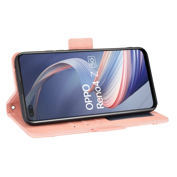 Etui z klapką do Oppo Reno 4 Z 5G, Card Slot, różowe