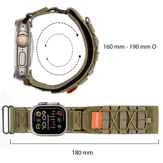 Pasek Nylonowy ERBORD Runner do Apple Watch 1/2/3/4/5/6/7/8/9/10/11/SE Ultra 1/2/3 42/44/45/46/49mm, Zielony