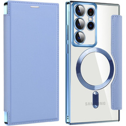 Etui z klapką do Samsung Galaxy S22 Ultra 5G, RFID Wallet MagSafe z ochroną aparatu, niebieskie