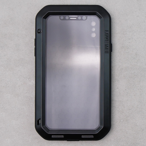 Etui Love Mei do iPhone XS / X, pancerne ze szkłem, czarne