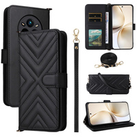 Etui z klapką do Realme 14 Pro+ 5G, Crossbody Leather Wallet, czarne