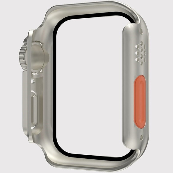 2w1 Etui + Szkło Hartowane do Apple Watch 7/8/9 45MM, Srebrne/Pomarańczowe