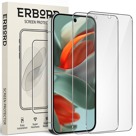 2x Szkło Hartowane do Google Pixel 9 / 9 Pro, ERBORD 9H Hard Glass, szybka