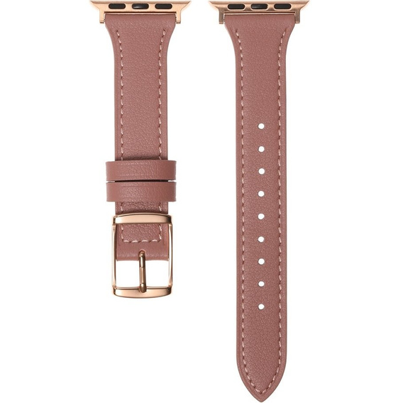 Pasek Skórzany do Apple Watch 1/2/3/4/5/6/7/8/9/10/11/SE 38/40/41/42mm, Ciemnoróżowy