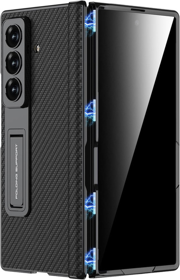 Etui GKK do Samsung Galaxy Z Fold7 5G ze szkłem i podstawką – carbon czarne