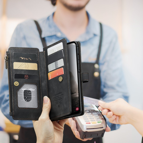 Etui CASEME do Samsung Galaxy A56 5G, Leather Wallet Cash and Card Slots, z paskiem, czarne