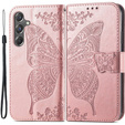 Etui z klapką do Samsung Galaxy A15, Butterfly, różowe rose gold + szkło 9H  