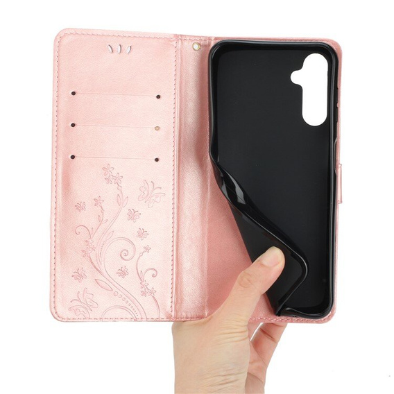 Etui z klapką do Samsung Galaxy A55 5G, Butterfly, różowe rose gold