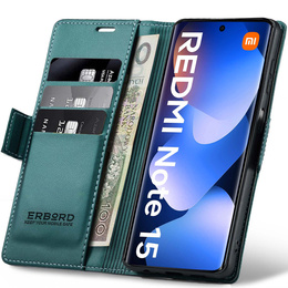 Etui do Xiaomi Redmi Note 15 5G / Poco M8 5G, ERBORD Glossy Litchi, portfel z klapką, zielone