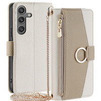 Etui z klapką do Samsung Galaxy S24, Wallet Zipper Pocket, z lusterkiem, białe