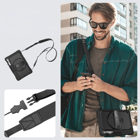 Etui do Samsung Galaxy Tab S10 FE+ (SM‑X620/X626B) – folia PET i pasek na ramię – czarne