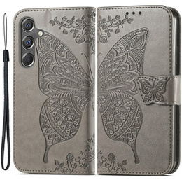 Etui z klapką do Samsung Galaxy A15, Butterfly, szare + szkło 9H