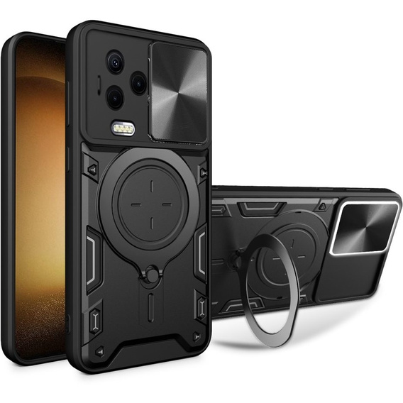 Etui pancerne do Infinix Note 12 2023, z podstawką z blaszką do uchwytu, czarne