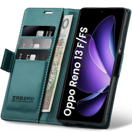 Etui do Oppo Reno 13F / Oppo Reno 13FS, ERBORD Glossy Litchi, portfel z klapką, zielone