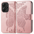 Etui z klapką do Xiaomi Poco F6, Butterfly, różowe rose gold