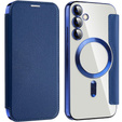 Etui z klapką do Samsung Galaxy S23 FE, RFID Wallet MagSafe z ochroną aparatu, granatowe