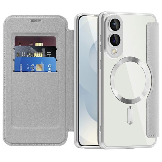 	Etui skórzane do Samsung Galaxy S25 Edge – szare, kompatybilne z MagSafe, z ochroną RFID, titanium grey